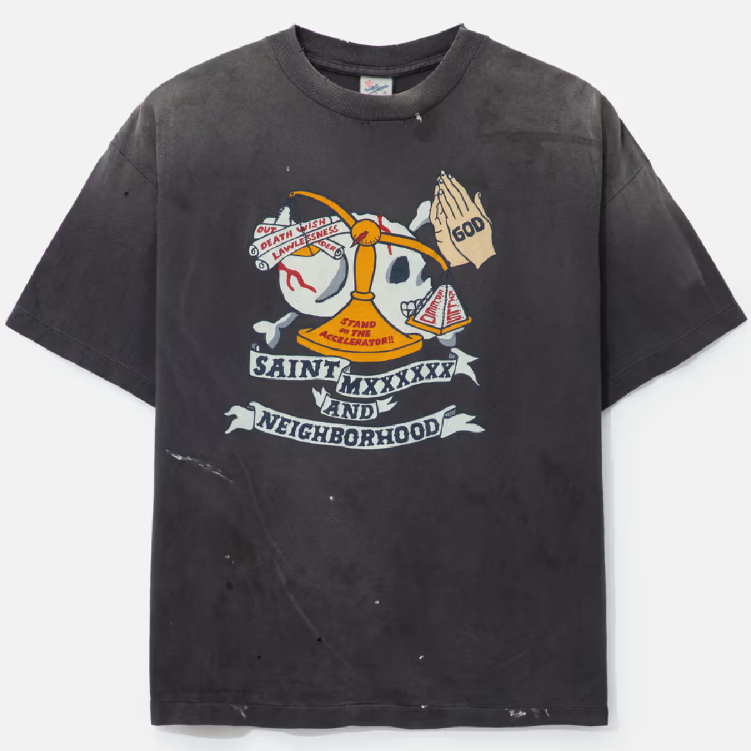 New Project (24) SAINT Mxxxxxx × NEIGHBORHOOD STHD.Pray Short Sleeve T-Shirt - Image 1