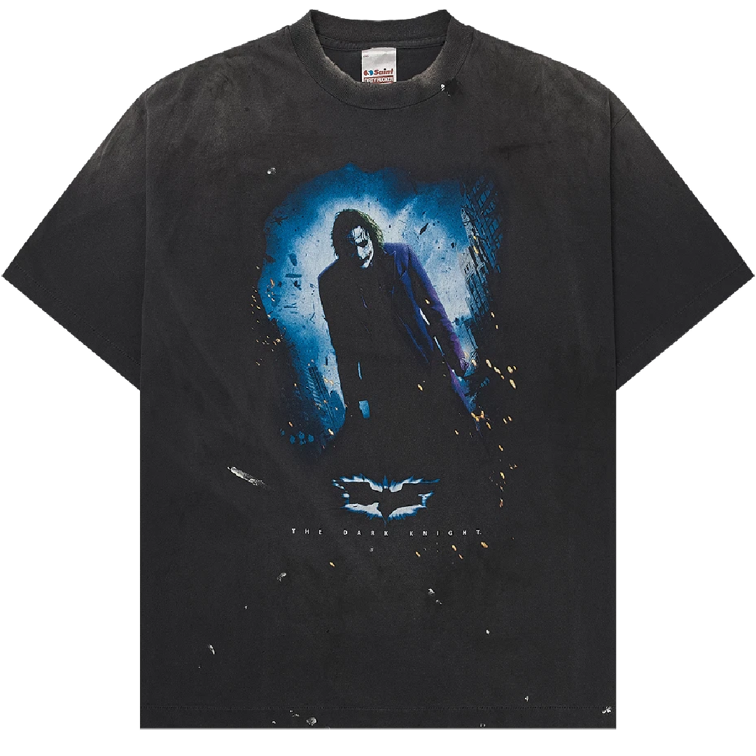 SAINT Mxxxxxx BATMAN Dark Knight Graphic T-Shirt – Black front SAINT Mxxxxxx BATMAN Dark Knight T-Shirt – Black - Image 1