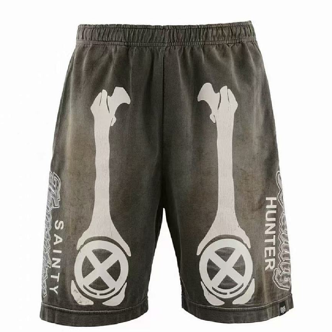 SAINT Mxxxxxx BOUNTY HUNTER BH Cut Sew Shorts – Bone Charcoal front SAINT Mxxxxxx BOUNTY HUNTER Shorts - Image 1