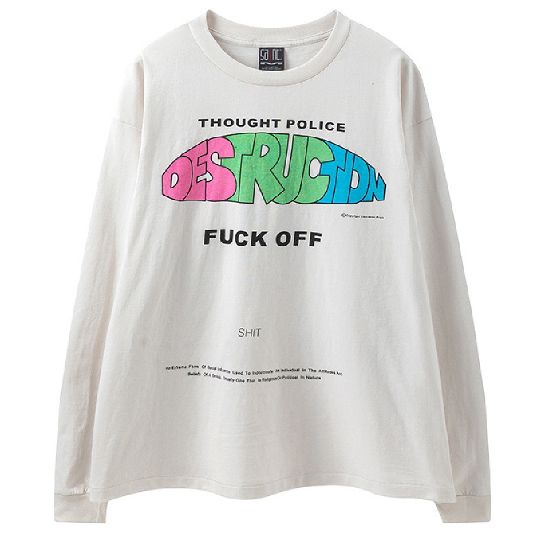 SAINT Mxxxxxx DISTRUCTION Long-Sleeve T-Shirt – White front SAINT Mxxxxxx DISTRUCTION Long-Sleeve T-Shirt – White front