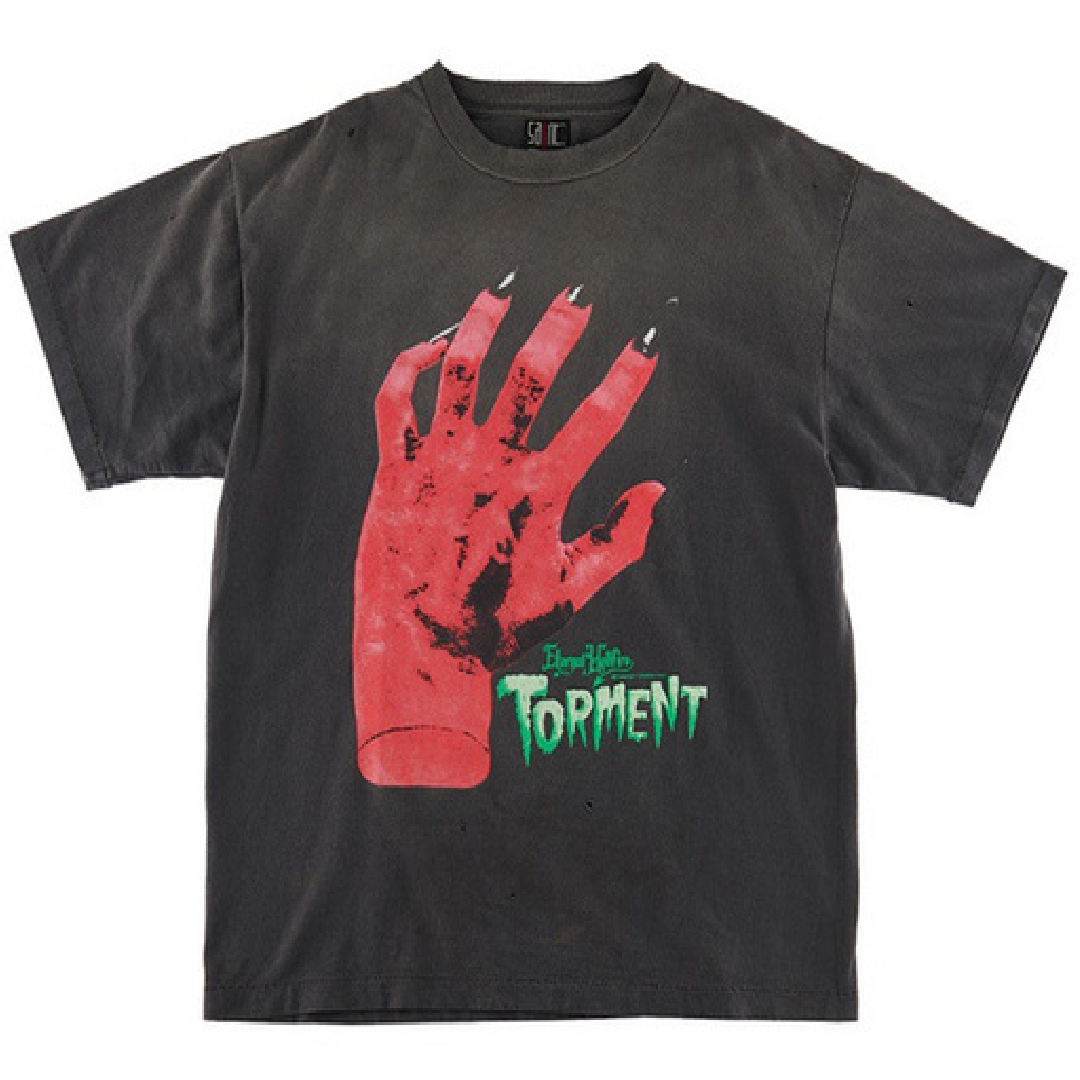 SAINT Mxxxxxx Devil Hand Graphic T-Shirt – Vintage Black front SAINT Mxxxxxx Devil Hand T-Shirt - Image 1
