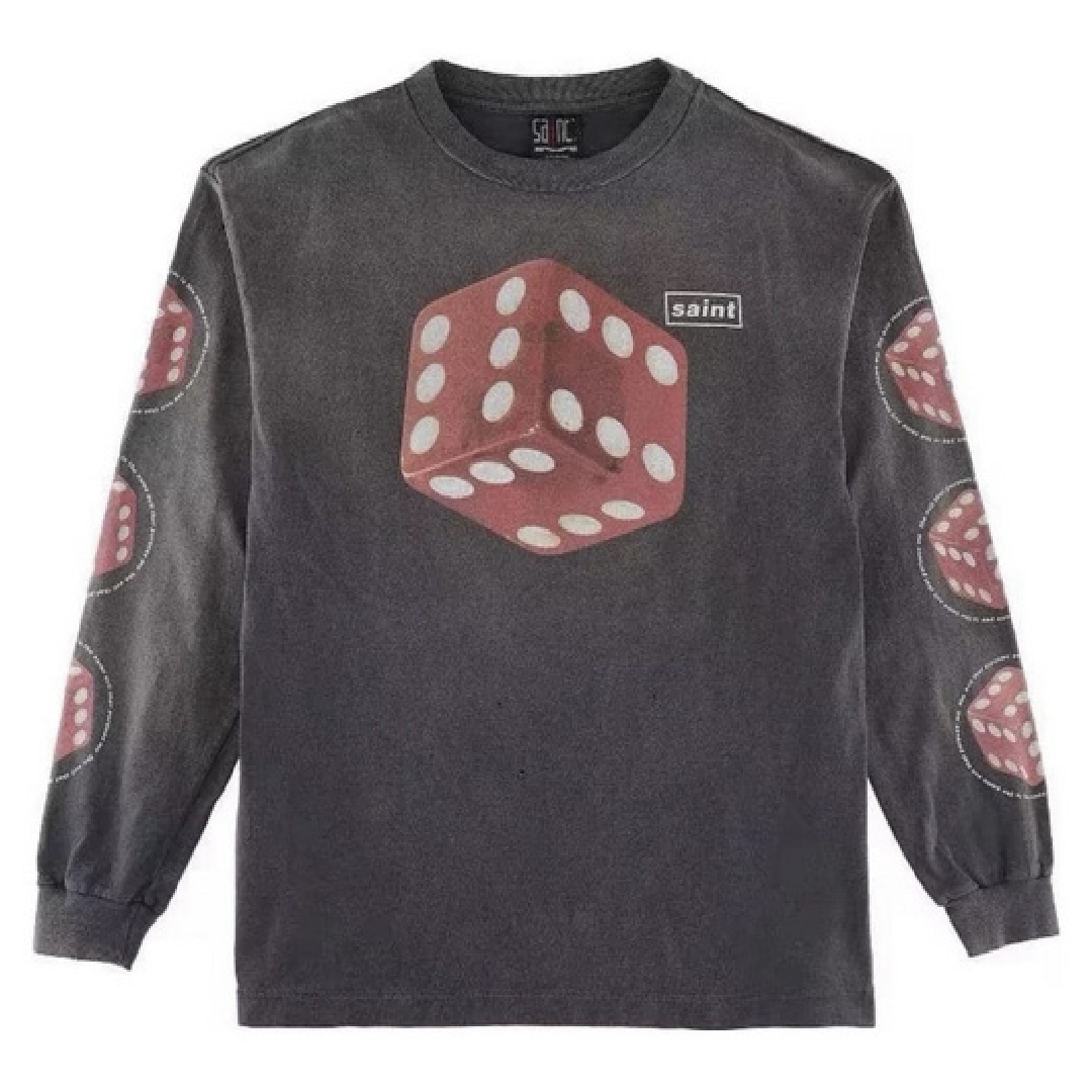 SAINT Mxxxxxx Dice Long-Sleeve T-Shirt – Vintage Black front SAINT Mxxxxxx Dice Long-Sleeve T-Shirt - Image 1