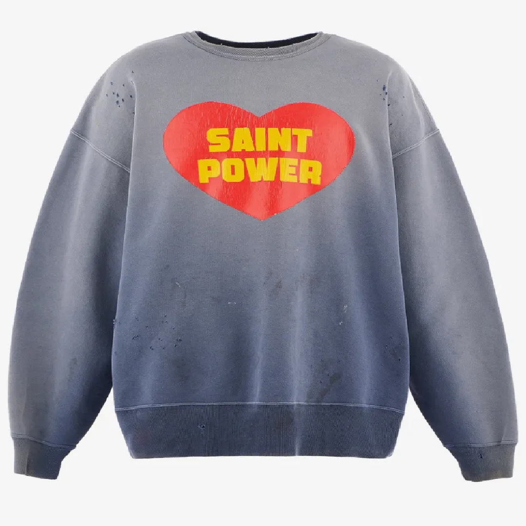SAINT Mxxxxxx Distressed Heart-Print Sweatshirt – Signature Streetwear Design front SAINT Mxxxxxx Distressed Effect Heart Sweatshirt - Image 1