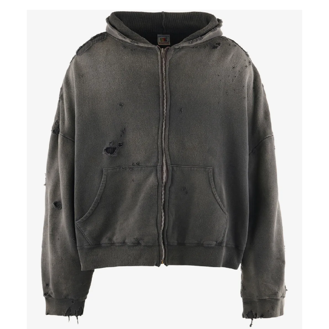 SAINT Mxxxxxx Distressed Hoodie – Vintage Streetwear Style front SAINT Mxxxxxx Distressed Hoodie - Image 1