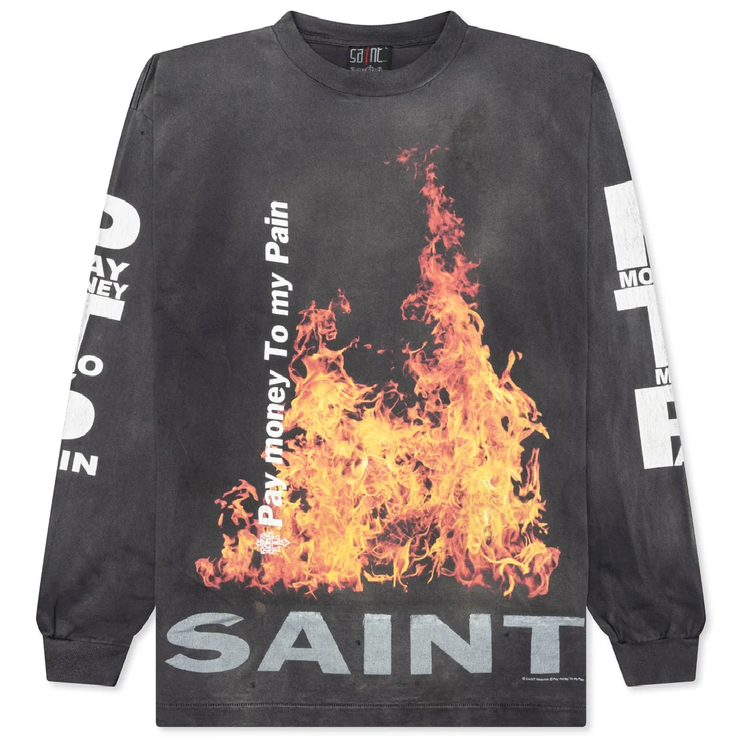 SAINT Mxxxxxx Fire Graphic-Print Cotton Sweatshirt front SAINT Mxxxxxx Pay money To my Pain × SR TO SS Sweatshirt - Image 1