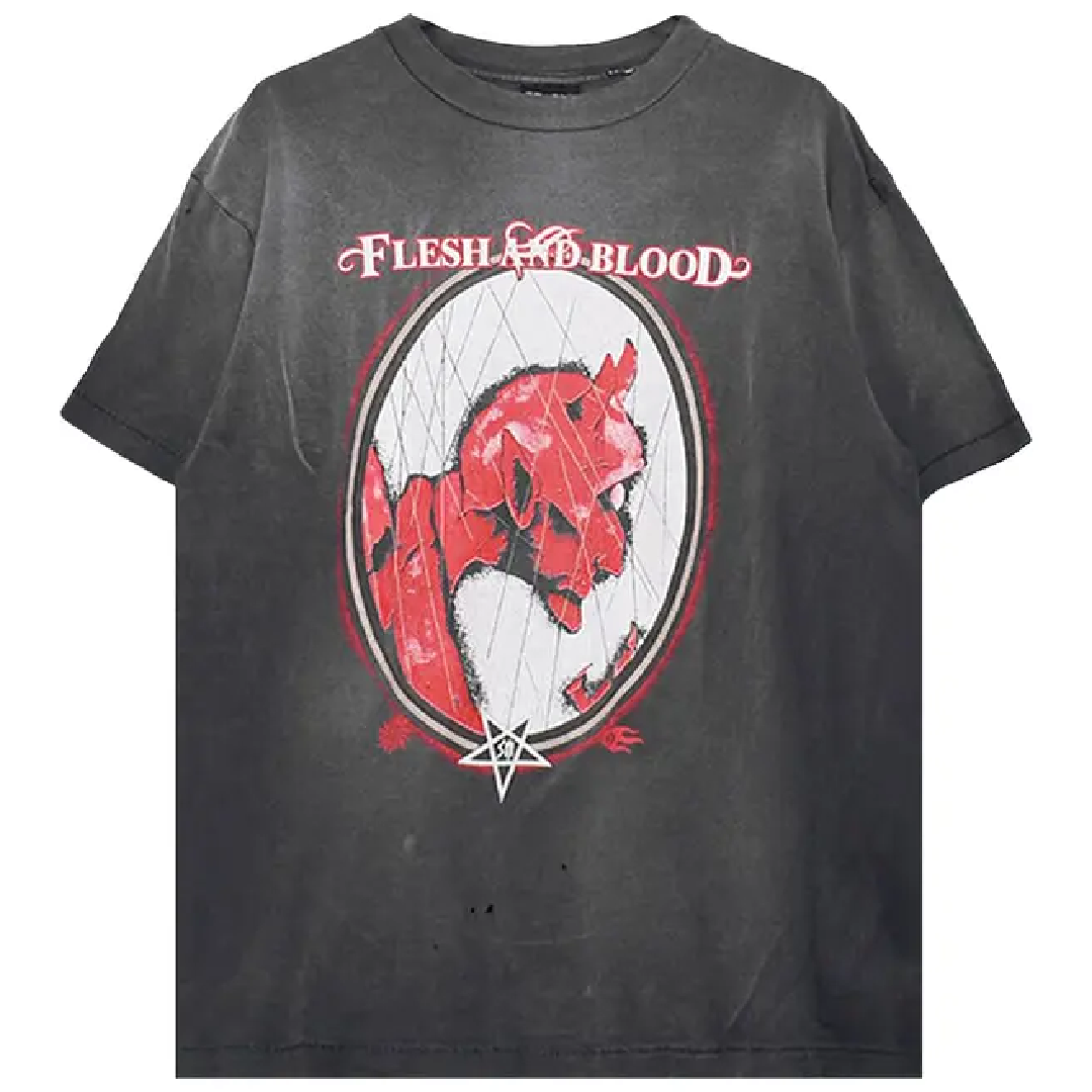 SAINT Mxxxxxx Flesh and Blood Devil Vintage Graphic T-Shirt – Black front SAINT Mxxxxxx Flesh and Blood Devil T-Shirt – Black - Image 1