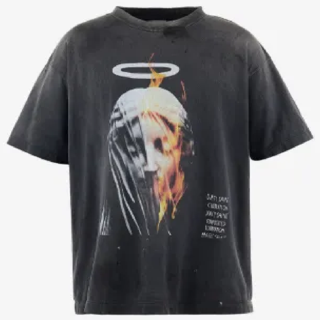 SAINT Mxxxxxx Graphic Print Cotton T-Shirt – Vintage Style front Saint Mxxxxxx Devil Daddy T-Shirt – Black - Image 1