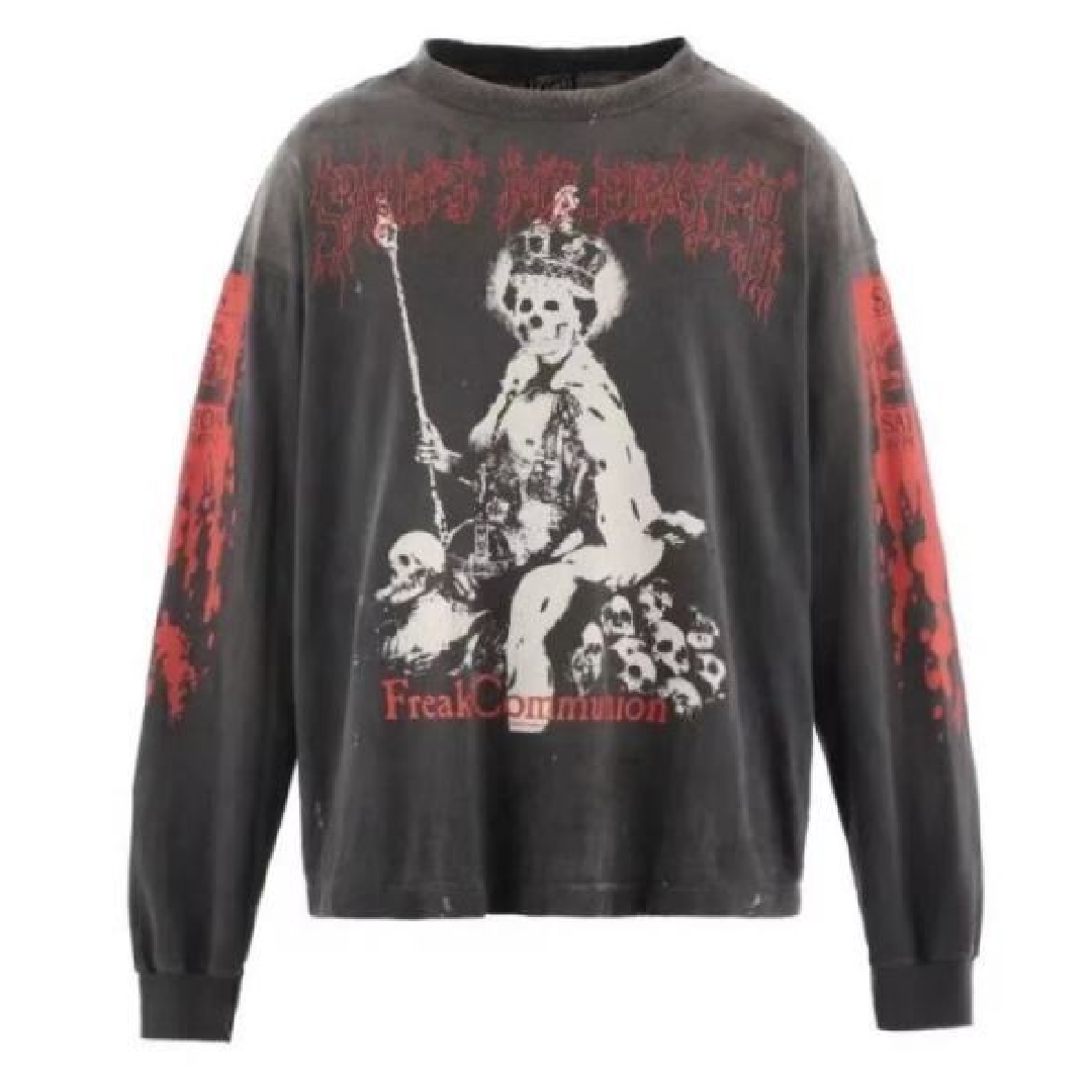 SAINT Mxxxxxx Graphic-Print Long-Sleeve T-Shirt – Premium Casual Everyday Style front SAINT Mxxxxxx Saint is a Kiss T-Shirt - Image 1