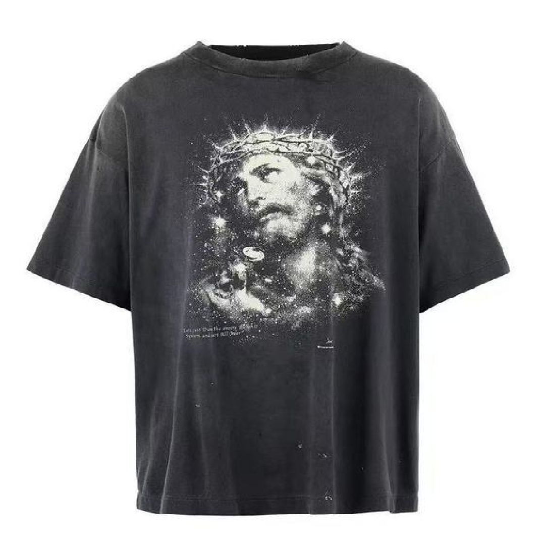 SAINT Mxxxxxx Graphic Print Tee – Vintage-Inspired Design front SAINT Mxxxxxx Jesus Short Shirt T-Shirt - Image 1