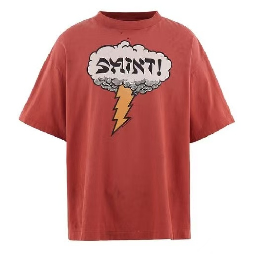 SAINT Mxxxxxx Graphic Printed Distressed Short Sleeve T-Shirt front SAINT Mxxxxxx Distressed Short Sleeve T-Shirt - Image 1
