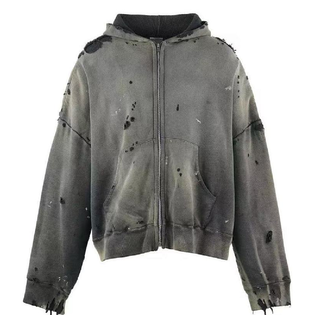 SAINT Mxxxxxx Graphic Zip-Up Hoodie – Vintage Style front SAINT Mxxxxxx Double Face Destroyed Zip-Up Hoodie - Image 1