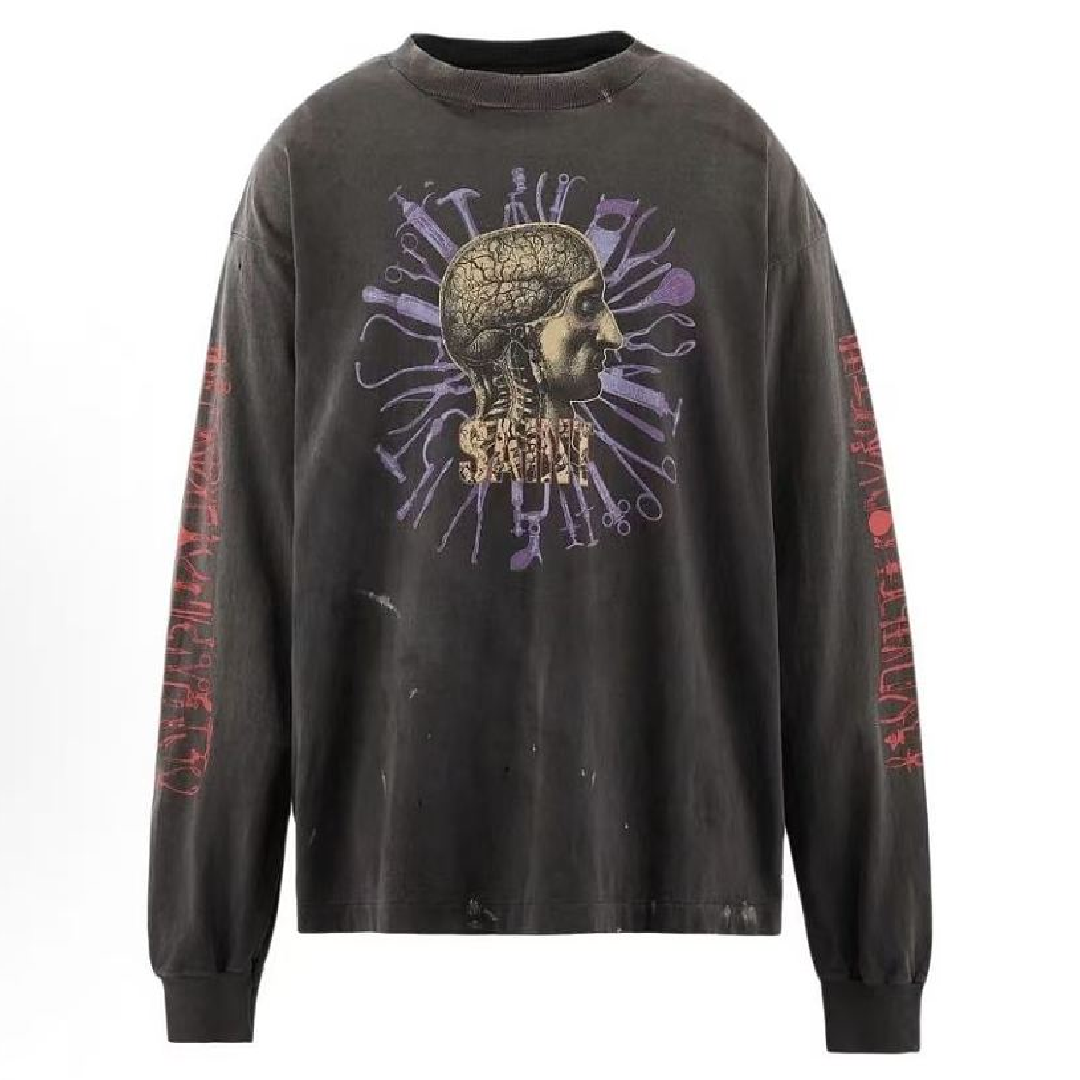 SAINT Mxxxxxx HEAD Graphic LS T-Shirt – Black front SAINT Mxxxxxx SS26 Head Long Sleeve T-Shirt – Black - Image 1