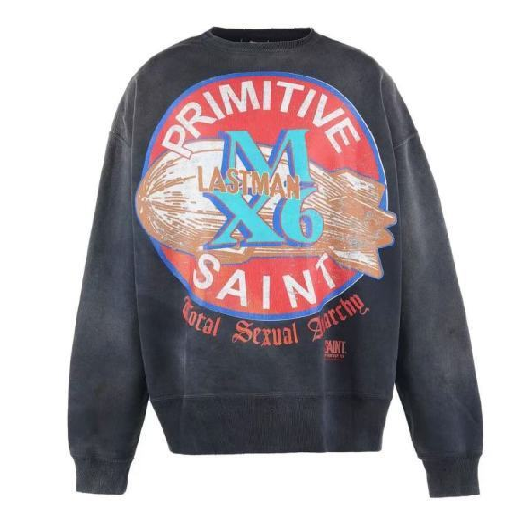 SAINT Mxxxxxx Lastman Graphic-Print Sweatshirt – Premium Casual Style front SAINT MXXXXXX Primitive Sweatshirt - Image 1