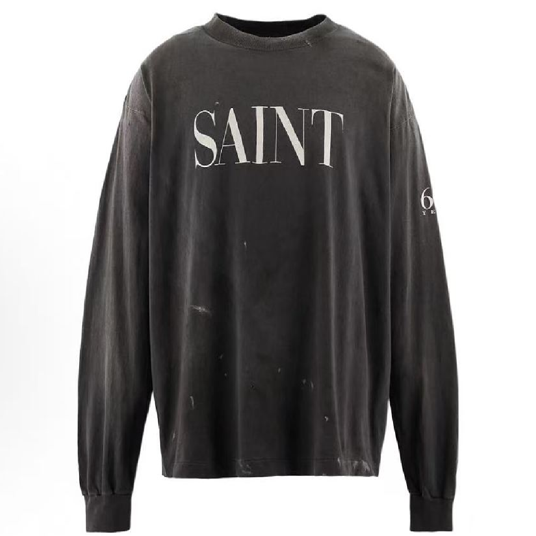 SAINT Mxxxxxx Long-Sleeve Cotton T-Shirt front SAINT Mxxxxxx Saint Long Sleeve T-Shirt - Image 1