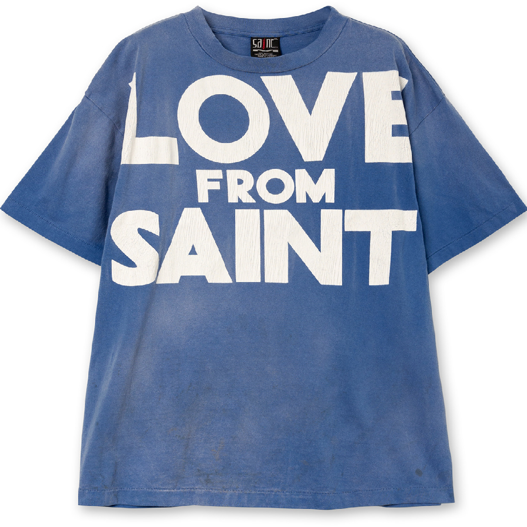 SAINT Mxxxxxx Love From Saint Graphic T-Shirt – Vintage Blue front SAINT Mxxxxxx Love From Saint T-Shirt - Image 1