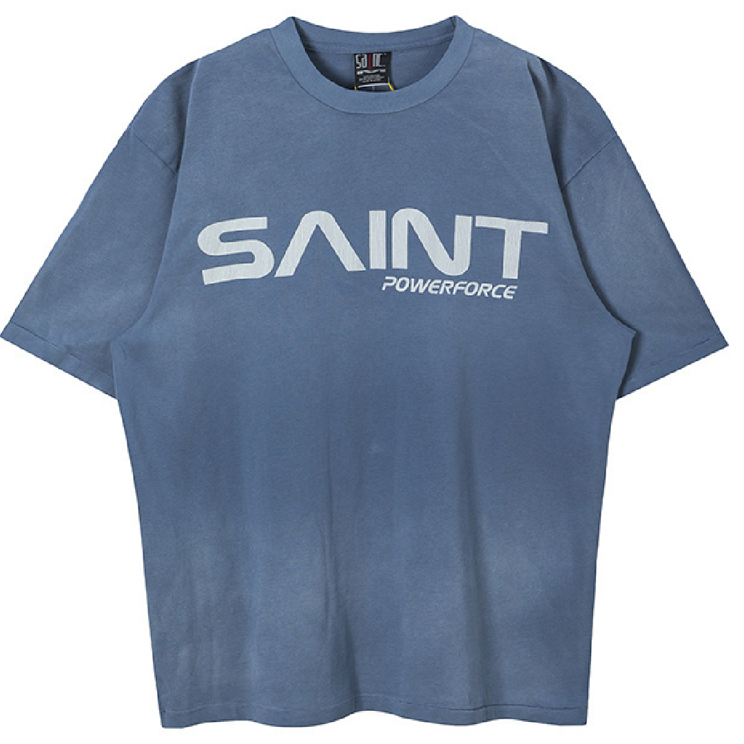 SAINT Mxxxxxx M6 Print T-Shirt – Vintage Navy front SAINT Mxxxxxx SAINT POWERFORCE T-Shirt - Image 1