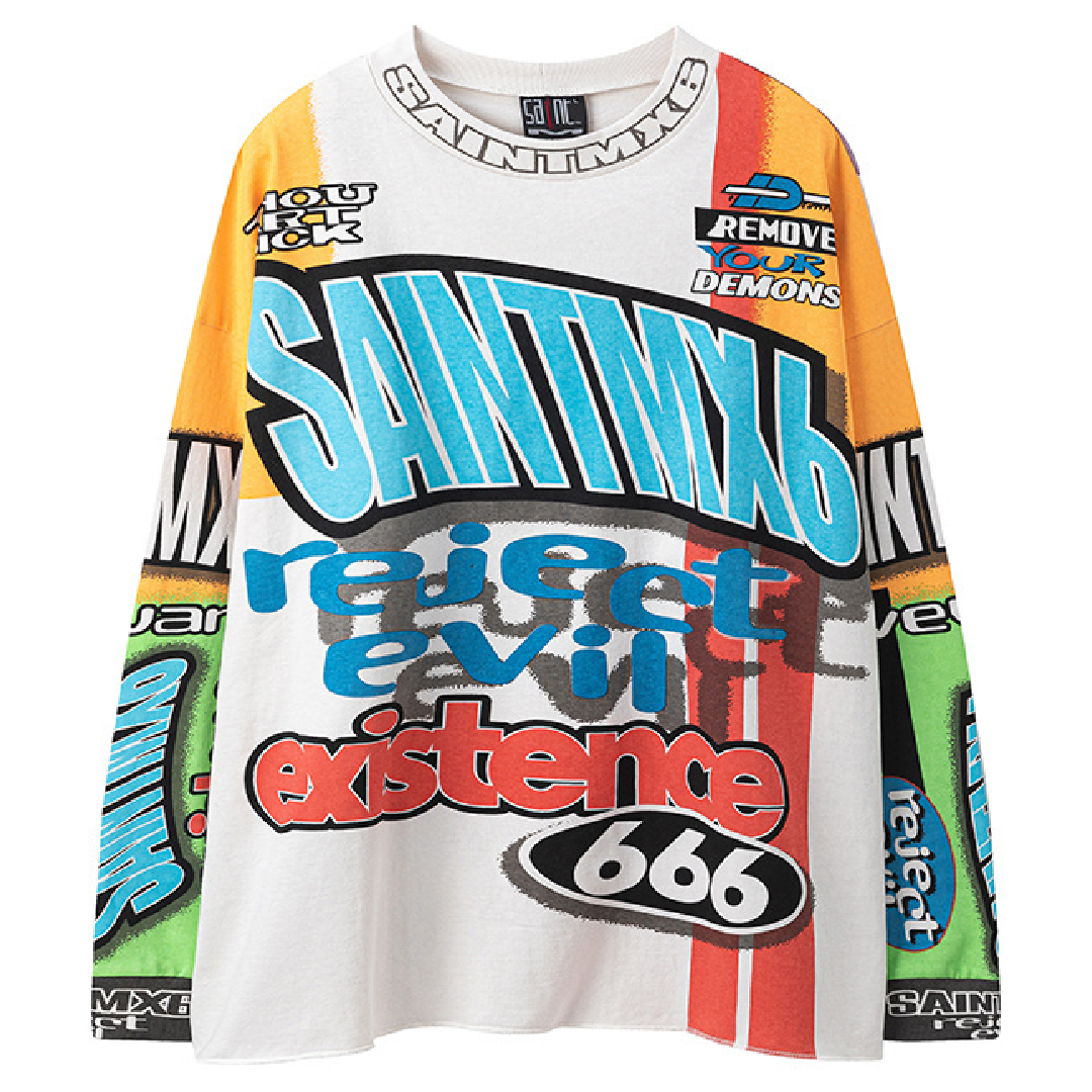 SAINT Mxxxxxx Motocloss Long-Sleeve T-Shirt – White Multi front SAINT Mxxxxxx Motocloss L/S T-Shirt - Image 1