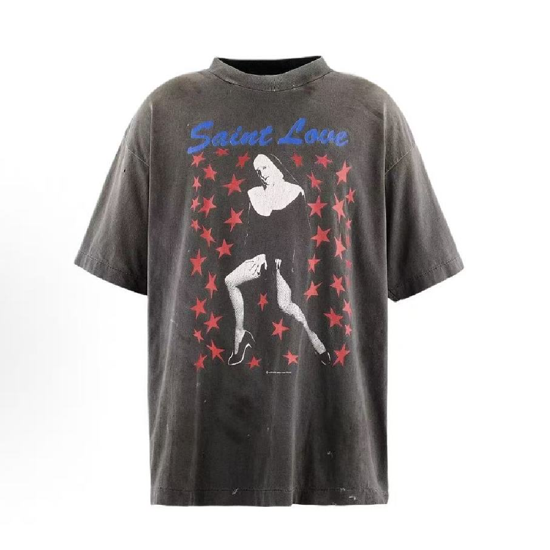 SAINT Mxxxxxx SAINT LOVE Graphic T-Shirt – Black front SAINT Mxxxxxx SAINT LOVE T-Shirt – Black - Image 1