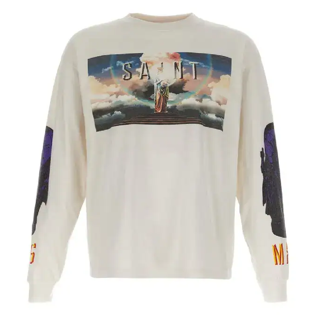 SAINT Mxxxxxx Saint Pictures Long Sleeve T-Shirt front SAINT Mxxxxxx Saint Pictures Long-Sleeve T-Shirt White - Image 1
