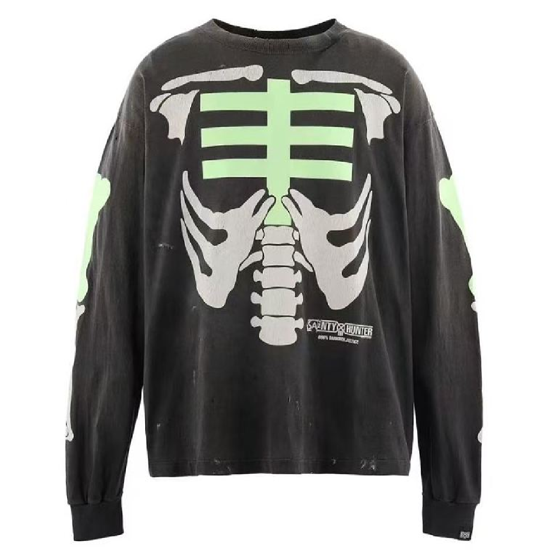 SAINT Mxxxxxx Skeleton Graphic T-Shirt – Green front SAINT Mxxxxxx Skeleton T-Shirt – Green - Image 1