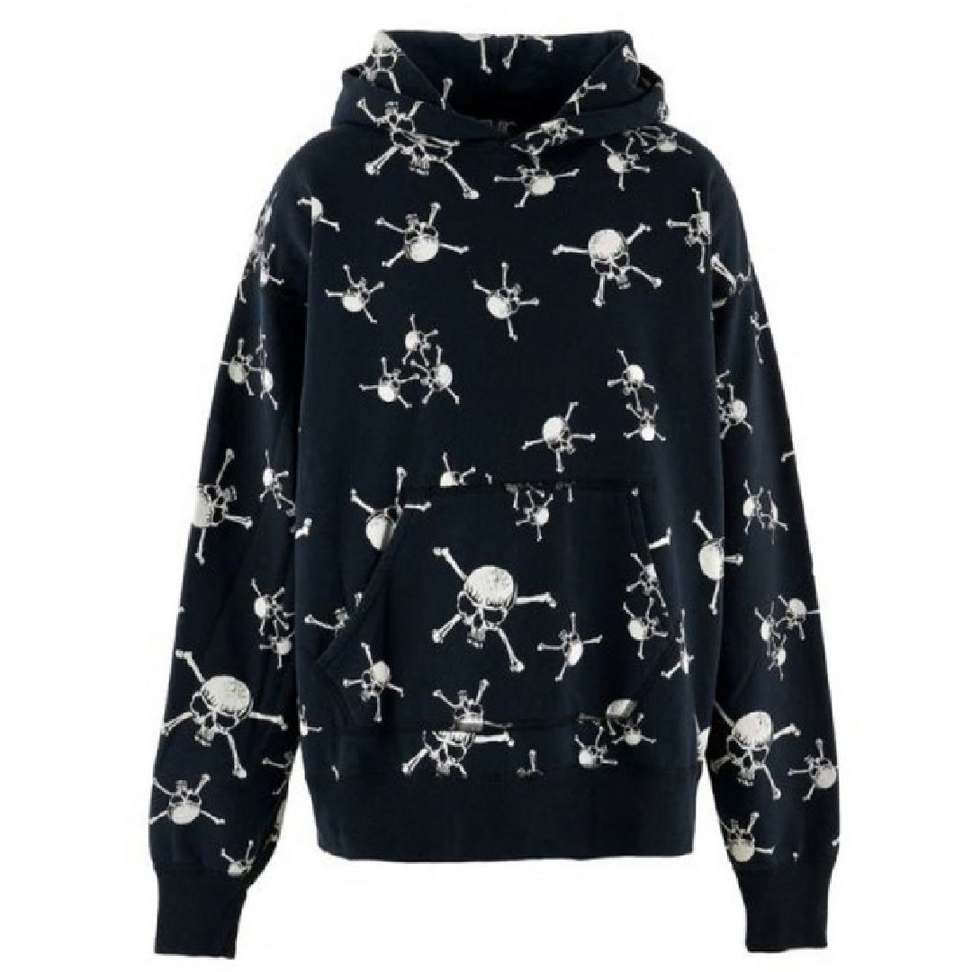 SAINT Mxxxxxx Skull Print Cotton Hoodie – Graphic Streetwear front SAINT Mxxxxxx Skull and Crossbones Hoodie - Image 1