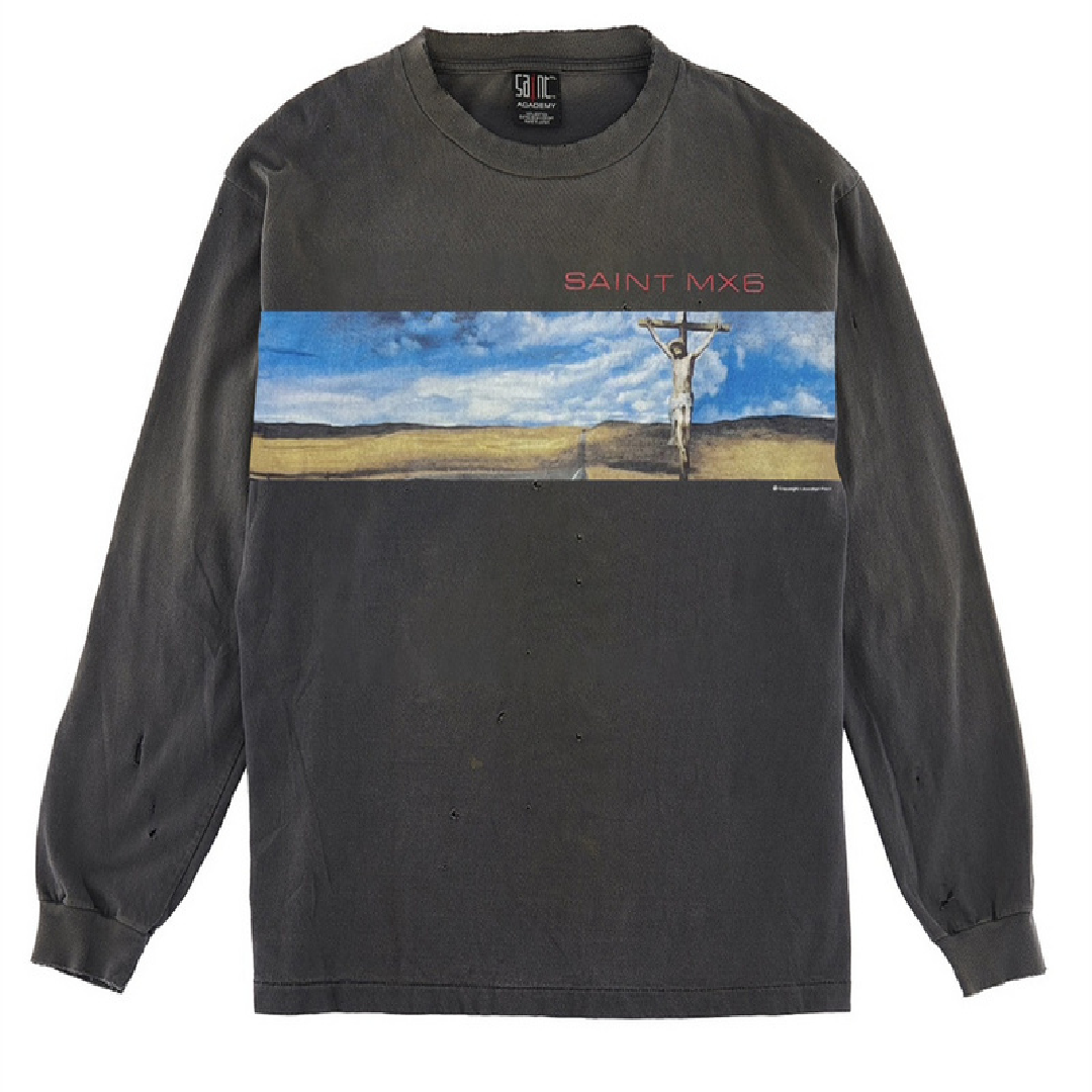 SAINT Mxxxxxx Sky Jesus On Cross Print T-Shirt front SAINT Mxxxxxx Sky Jesus On Cross T-Shirt - Image 1