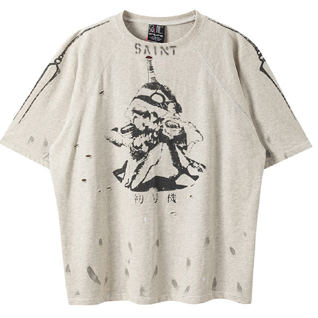 SAINT Mxxxxxx Vintage Print Graphic T-Shirt front SAINT Mxxxxxx x SAINT Evangelion T-Shirt - Image 1