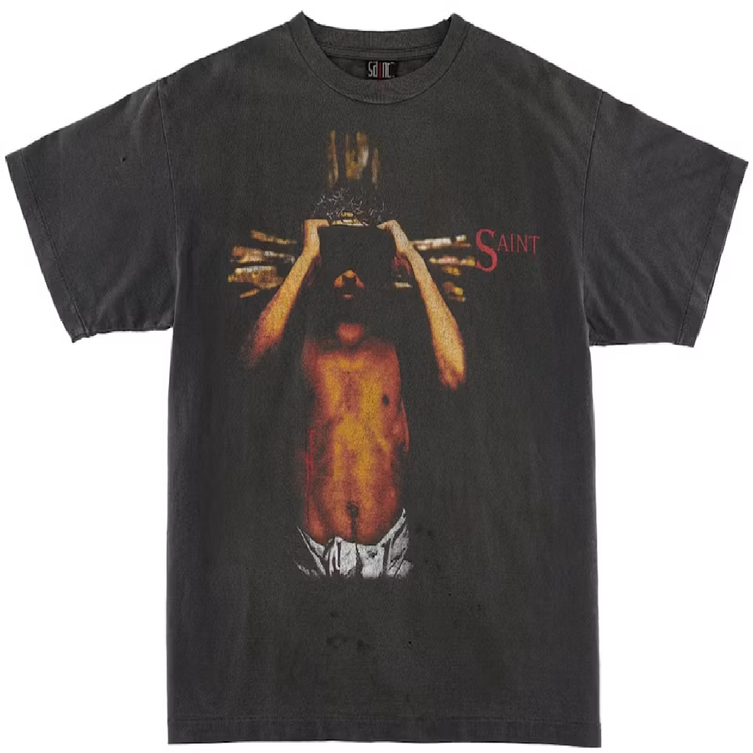 SAINT Mxxxxxx We Live Hell Vintage Graphic T-Shirt – Black front SAINT Mxxxxxx We Live Hell T-Shirt – Black - Image 1