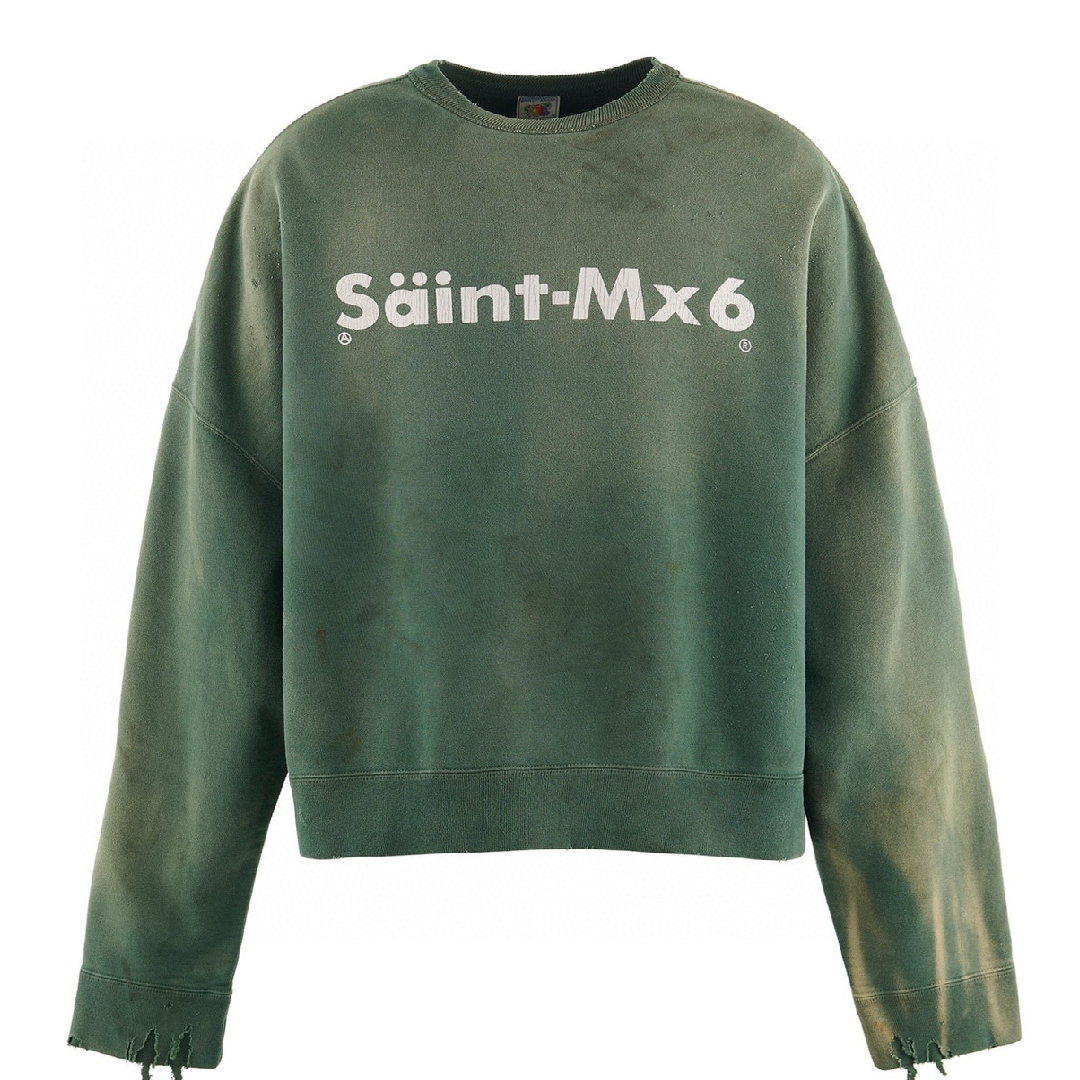 SAINT Mxxxxxx Youth Crewneck Sweatshirt – Green Graphic Streetwear front SAINT Mxxxxxx Youth Crewneck Sweatshirt – Green - Image 1
