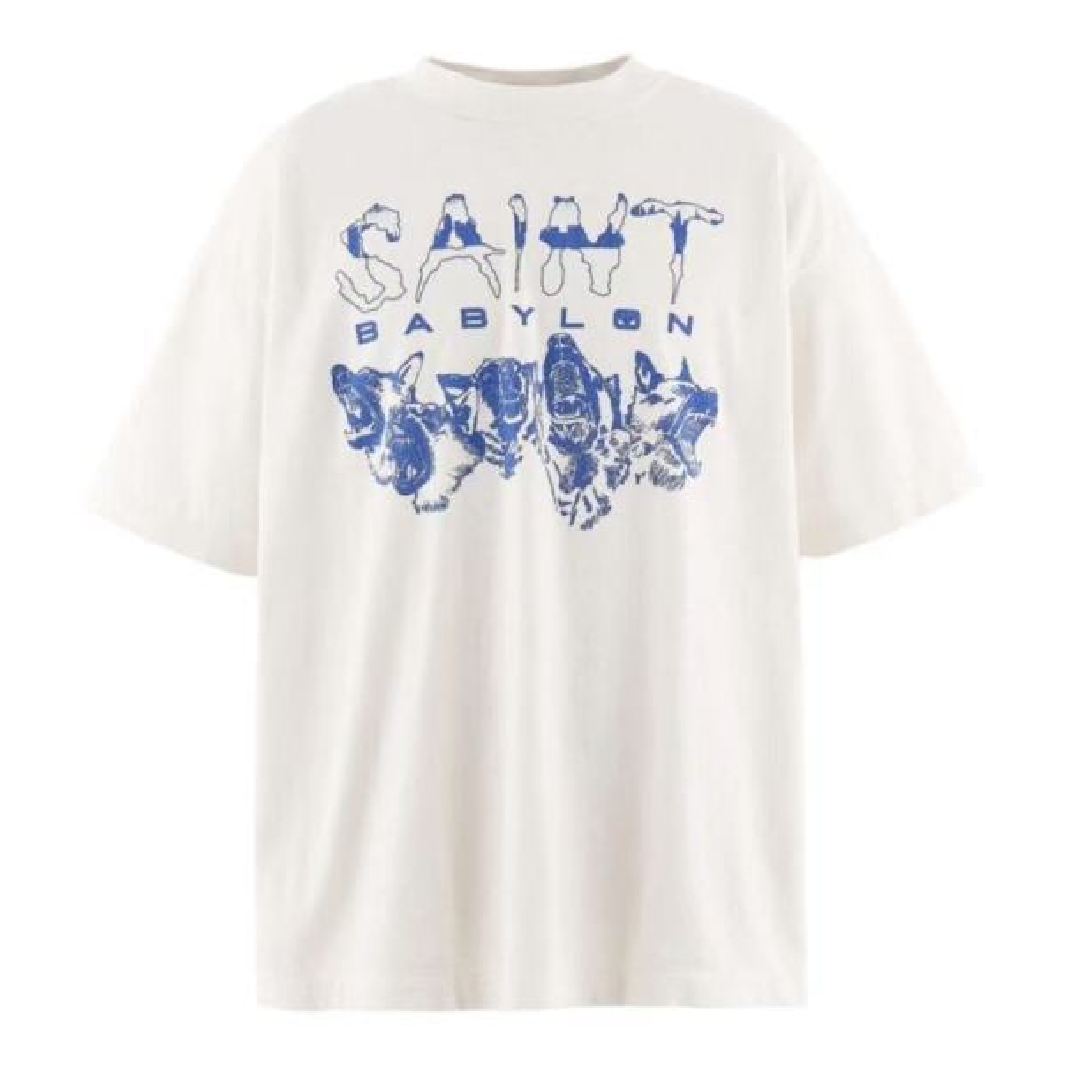 SAINT Mxxxxxx x Babylon Triple 6’X Dog T-Shirt – White Premium Casual Style front SAINT Mxxxxxx x Babylon Triple 6’X Dog T-Shirt – White - Image 1