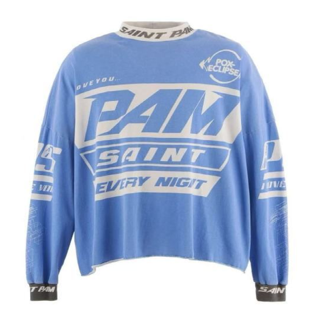 SAINT Mxxxxxx x P.A.M. PAM LS Tee – Vintage-Inspired Graphic Look front SAINT Mxxxxxx P.A.M Long Sleeve T-Shirt - Light Blue - Image 1