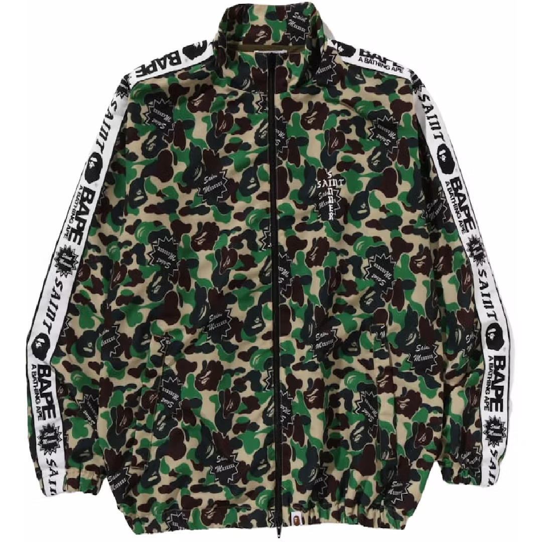 SAINT Mxxxxxx × A Bathing Ape Logo-Tape Jacke front SAINT Mxxxxxx x BAPE x ABC Camo Track Jacket - Image 1