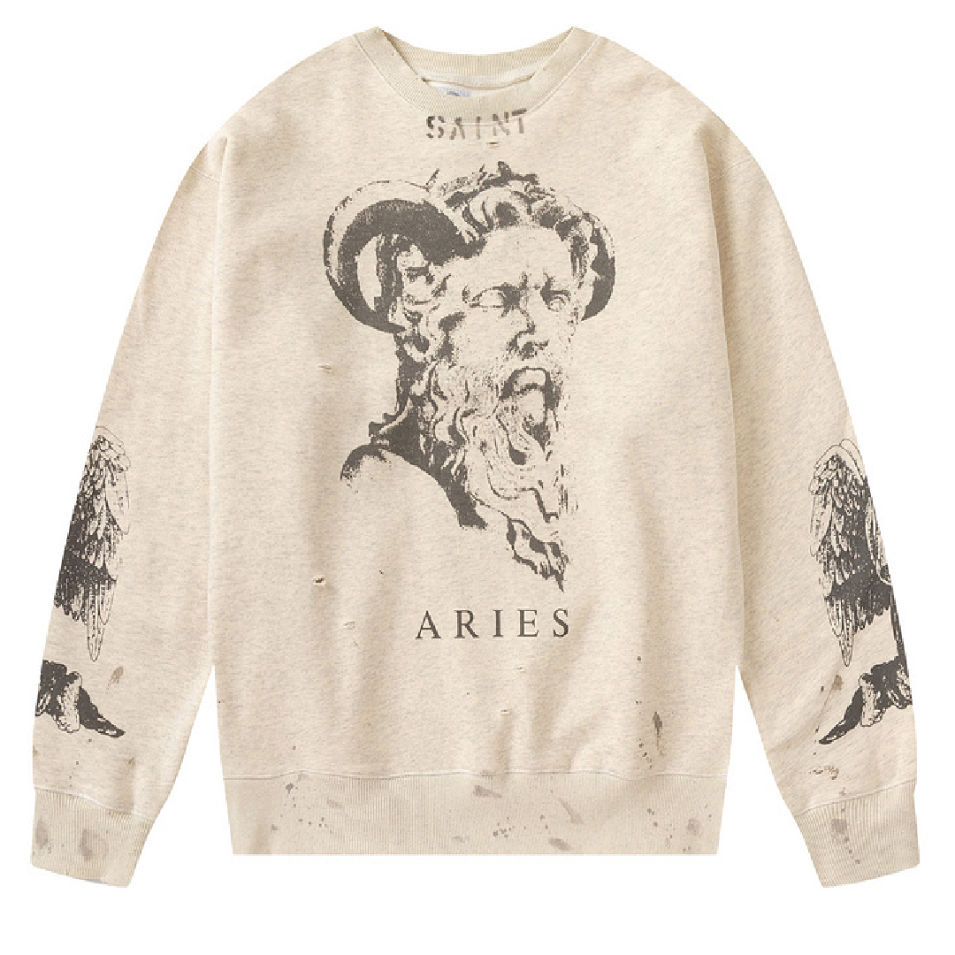 SAINT Mxxxxxx × Aries Crewneck Sweatshirt – Grey front SAINT Mxxxxxx × Aries Crewneck Sweatshirt - Image 1