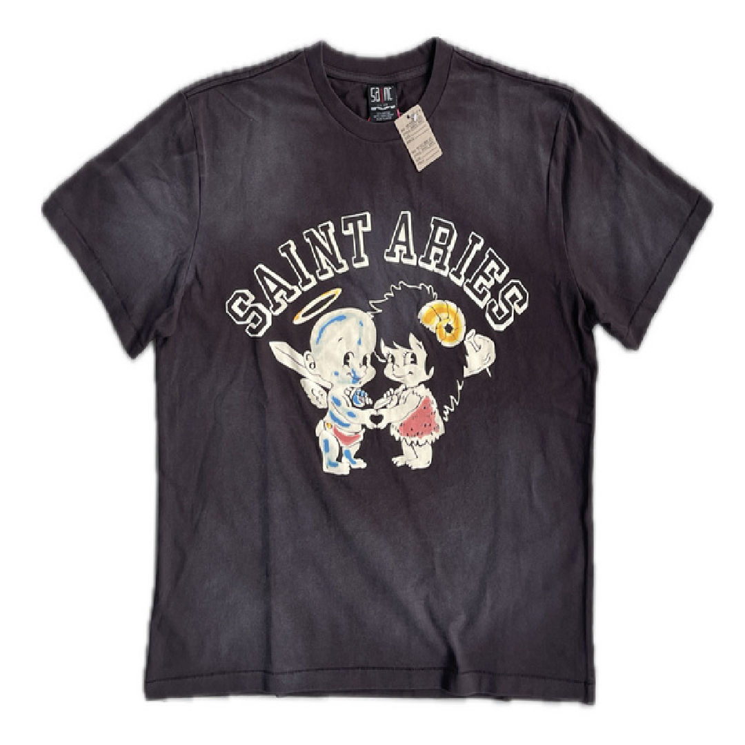 SAINT Mxxxxxx × Aries Graphic Crewneck T-Shirt front SAINT Mxxxxxx × Aries T-Shirt - Image 1