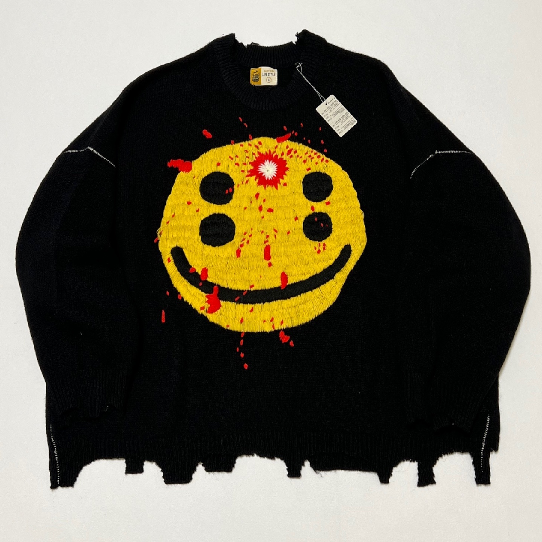 SAINT Mxxxxxx × Cactus Plant Flea Market CP Smile Crewneck – Black front SAINT Mxxxxxx × Cactus Plant Flea Market Smile Crewneck - Image 1