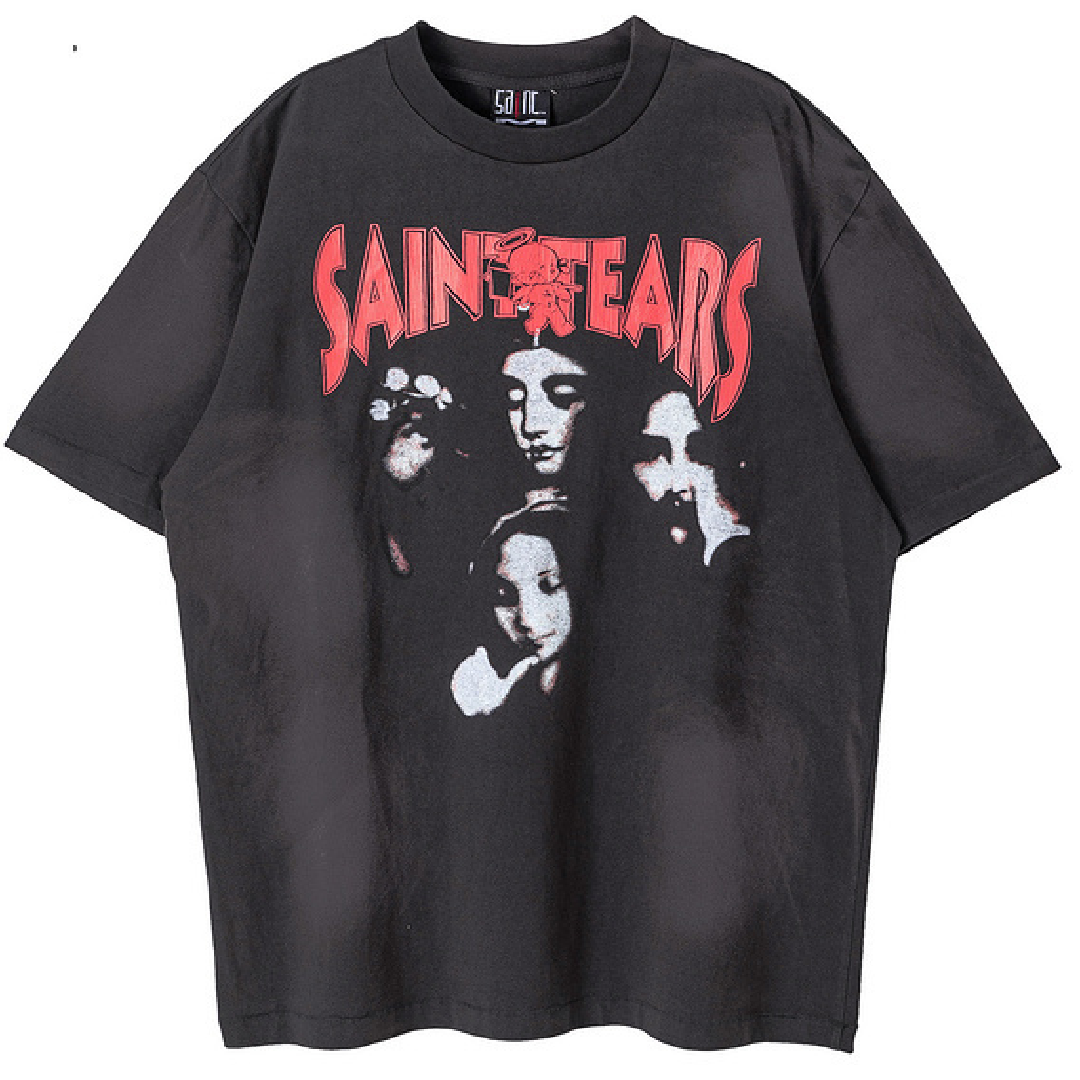 SAINT Mxxxxxx × Denim Tears Faces Graphic T-Shirt front SAINT Mxxxxxx × Denim Tears Faces T-Shirt - Image 1