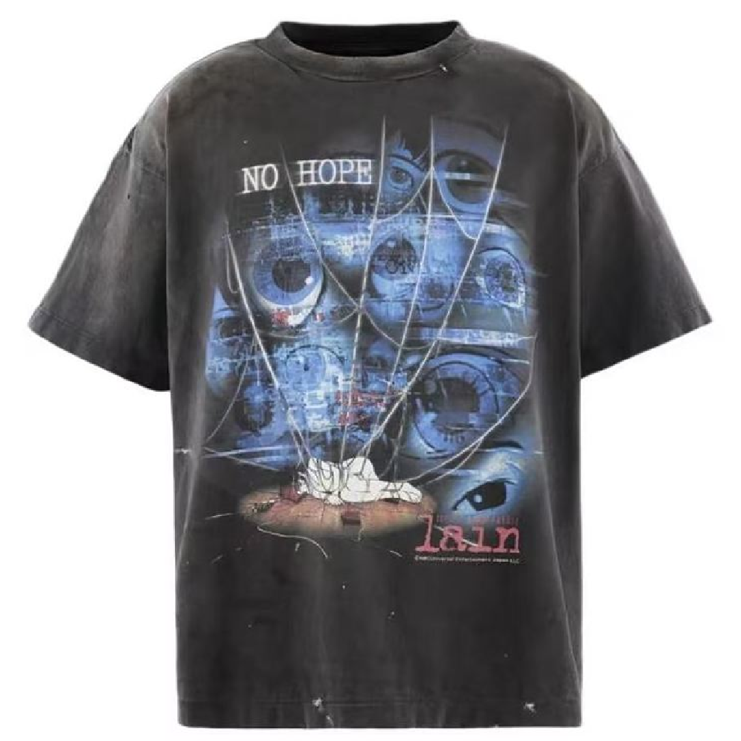 SAINT Mxxxxxx × GEEKS RULE Lain “NO HOPE” Graphic T-Shirt – Black front SAINT Mxxxxxx × serial experiments lain × GEEKS RULE LAIN T-SHIRT - Image 1