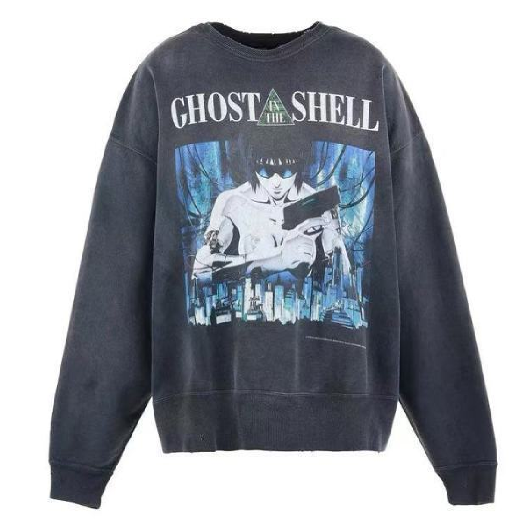 SAINT Mxxxxxx × Ghost in the Shell GS Crewneck Sweatshirt – Black Graphic Design front SAINT Mxxxxxx × Ghost in the Shell GS Crewneck Sweatshirt - Image 1