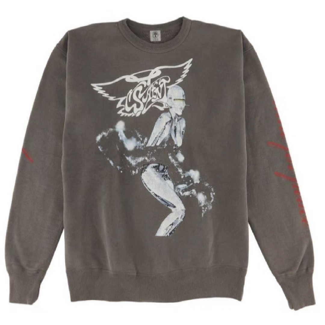 SAINT Mxxxxxx × Hajime Sorayama Print Sweatshirt – Faded Black front SAINT Mxxxxxx × Hajime Sorayama Sweatshirt - Image 1