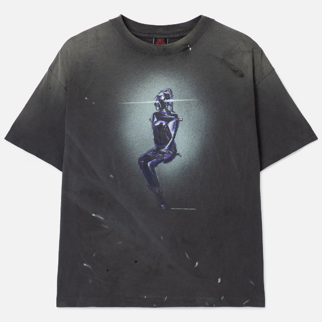 SAINT Mxxxxxx × Hajime Sorayama SRYM Mask T-Shirt front SAINT Mxxxxxx × Hajime Sorayama SRYM Mask T-Shirt - Image 1