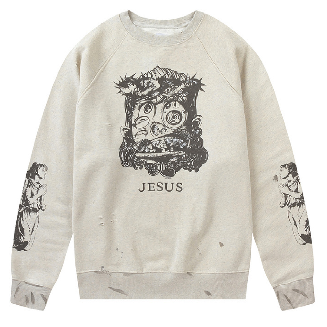 SAINT Mxxxxxx × Kosuke Kawamura Jesus Graphic Sweatshirt front SAINT Mxxxxxx × Kosuke Kawamura Jesus Sweatshirt - Image 1