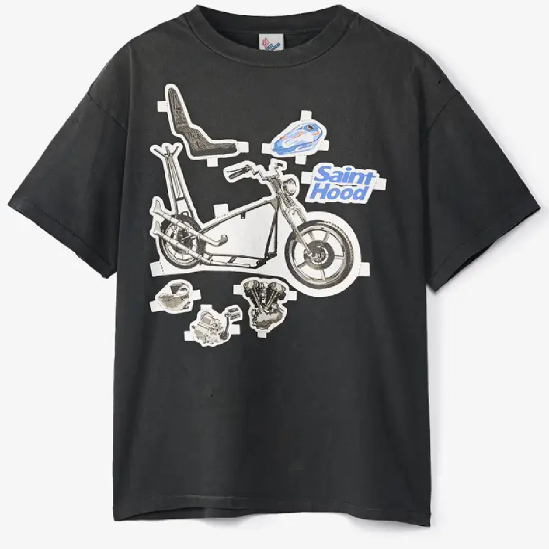 SAINT Mxxxxxx × NEIGHBORHOOD Bike Graphic T-Shirt – Black front Neighborhood x Saint Mxxxxxx STHD S/S T-Shirt - Image 1