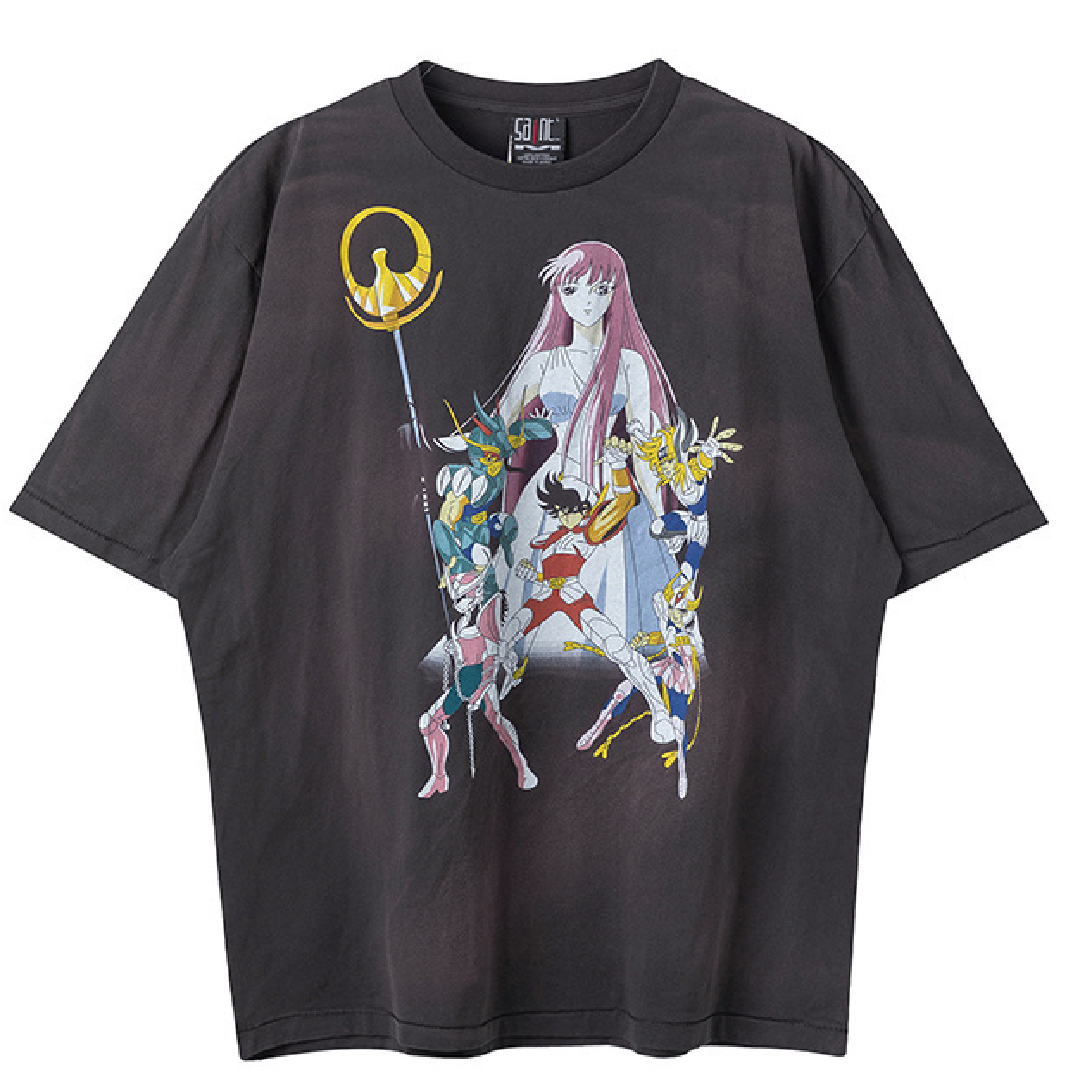 SAINT Mxxxxxx × Saint Seiya Graphic Print T-Shirt – Anime Style front SAINT Mxxxxxx × Saint Seiya T-Shirt - Image 1